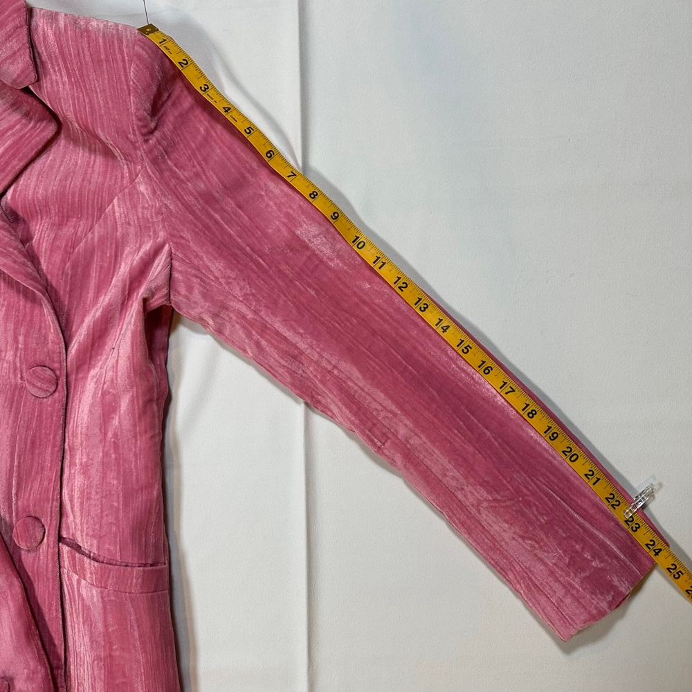 Nasty Gal Pink Crushed Velvet Blazer US 4 |Tailored Fit Longline Double Breasted - Picture 6 of 9